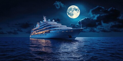 Wall Mural - large white boat under full moon