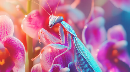 Observation of the Orchid Mantis in a Colorful Garden: The Art of Blending with Nature's Palette