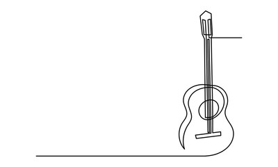 Continuous line drawing of bass classical acoustic guitar.Single-line electric Musical instrument concept of logo, guitar icon, and rock. Vector illustration guitar. isolated on white background.