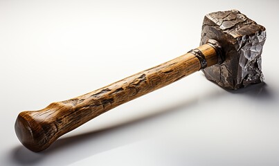 Vintage Wooden-Handled Hammer on White Background