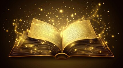 Poster - magical open book with glowing pages and sparkles, enchanting atmosphere