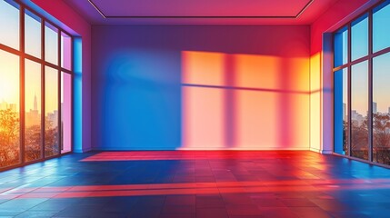 Poster - A big room with big wall with colored background.