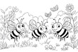 © Inspiration - Bees, coloring page for kids, line art, black and white.