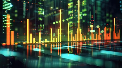 Aufkleber - Trend analysis bar chart, neon yellowish-green bar, Dark futuristic web background.