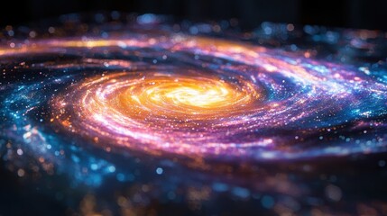 Wall Mural - Colorful hologram of a galaxy spinning in mid-air.