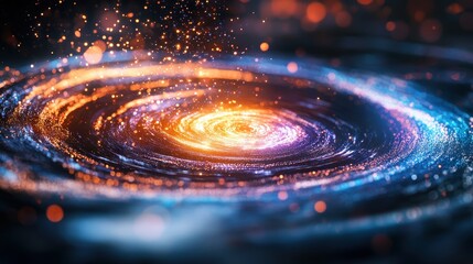 Wall Mural - Colorful hologram of a galaxy spinning in mid-air.
