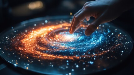 Wall Mural - Colorful hologram of a galaxy spinning in mid-air.
