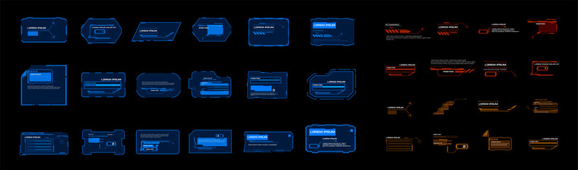 Poster - Blocks and frames. Big vector set with frames and pointers. Modern technological frames and windows for the HUD user interface. Text windows with information and data. Vector templates with frames