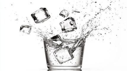 Poster - Ice Cubes Splashing in Clear Water