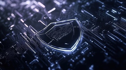 Poster - Cybersecurity shield on digital circuit background, representing protection and technology