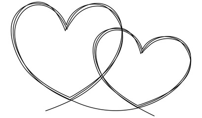 Poster - Two hearts continuous line drawing. Double heart wavy line. Vector illustration isolated on white.