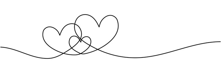 Poster - hearts shapes together continuous line drawing. family linear symbol. vector illustration isolated o