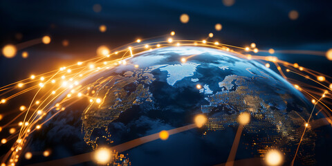 Wall Mural - global network on digital earth globe, world finance connectivity, business trading, telecommunicati