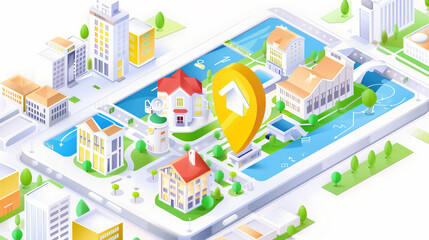 Poster - city map illustration design showcasing urban landscapes buildings and parks with creative elements 