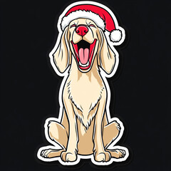 Afghan Hound Dog Wearing A Santa Hat With A Red Open Festive Christmas Canine Portrait