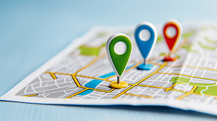Poster - Map with location pins showcasing a city layout and navigation points for direction and travel planning