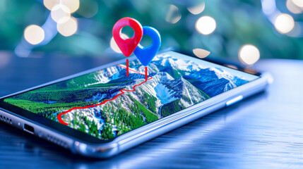Poster - Smartphone with location tracking and maps displaying scenic route navigation
