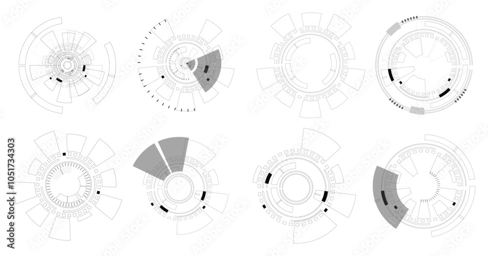 Vector icon set technology circle. digital interface HUD elements set ...