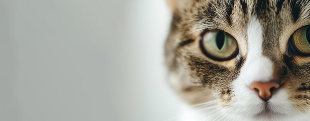 Wall Mural - close up of tabby cat face with copy space banner