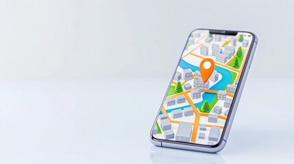 Poster - Smartphone with map showing location and navigation in vibrant cityscape