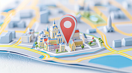 Poster - Map with location pin highlighting a city for navigation and travel planning in a detailed urban setting