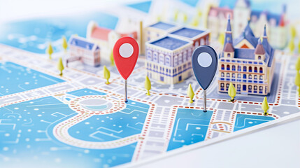 Poster - Map with Location Pins and Urban Landscape