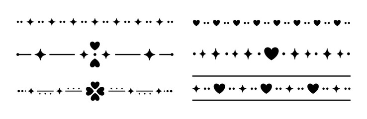Poster - Vintage love dividers with hearts and stars, Valentine Day decorations, stickers and ornament set. Vector graphic design elements.