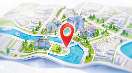 Poster - Map with location pin on city layout illustrating navigation and exploration