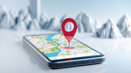 Poster - Smartphone displaying map with location pin marker on screen