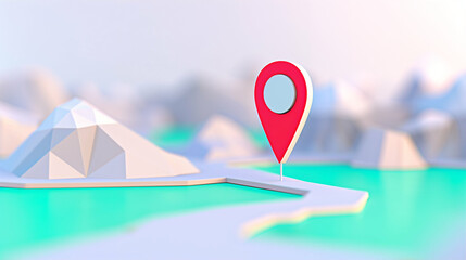 Poster - Location pin marker on a stylized landscape representing travel and exploration