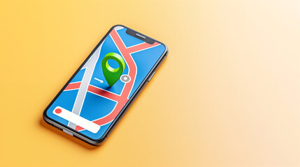 Poster - Smartphone displaying map with navigation marker and route guidance for travel and exploration