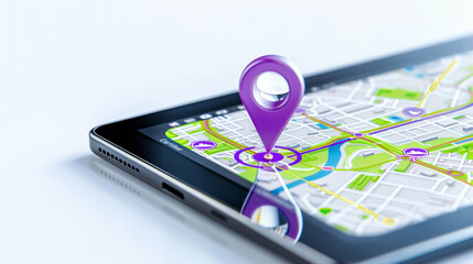 Poster - tablet displaying detailed navigation map with location pin for travel planning and map orientation