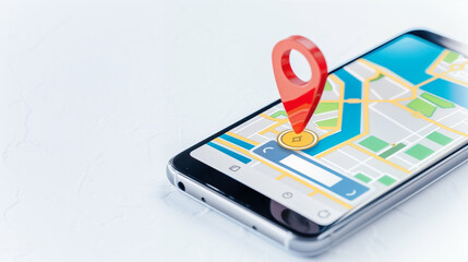  - smartphone with map showing location pin and navigation on display for travel planning and direction