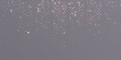 Poster - Holiday bokeh and glitter effect with bright dust particles and glare isolated on transparent background. Vector star cloud with glare and glitter.