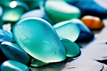 Poster - sea glass colors a close up of different colors of sea glass wit