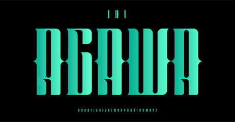 Leinwandbilder - Tall condensed alphabet with refined gothic sharp serifs letters, dark mysterious font for luxury branding, sophisticated headline, premium monogram with dramatic medieval flair. Vector typeset