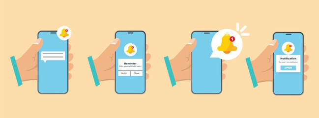 Poster - Hand holding smartphone with reminder message in a flat design