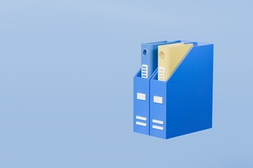 Fototapete - 3d file folder with storing box and paper icon. minimal binder file folder document icon. office equ