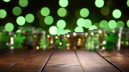 Poster - Wonderful Image of wooden table in front of abstract blurred background of Bar lights