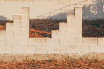 Wall Mural - Built structure pattern, white cement blocks in a wall