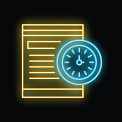 Poster - Blue neon clock is showing deadline for finishing document with important information
