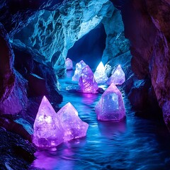 Wall Mural - Crystal Cave with Neon Lights.