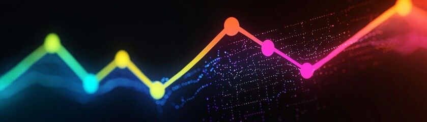 Poster - Vibrant data visualization with colorful lines and dots representing growth and trends in a digital landscape.
