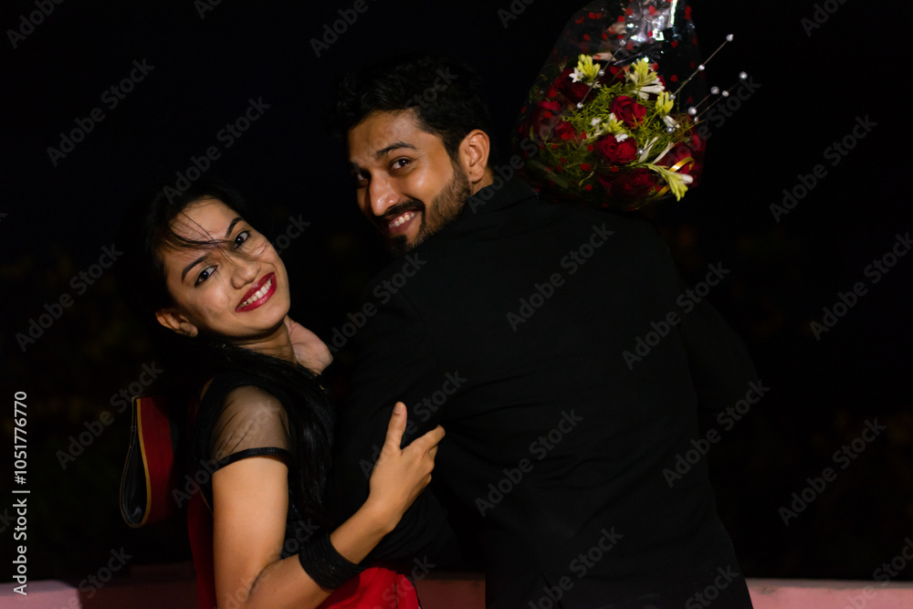Young Indian couple smiling and looking back Beautiful attractive ...