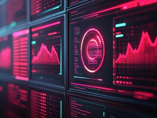 Poster - Futuristic digital dashboard showcasing colorful graph visualizations for data analysis and technology insights.