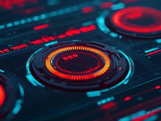 Poster - Futuristic interface with glowing buttons and digital elements in vibrant colors, ideal for technology and innovation themes.