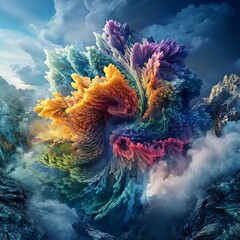 Wall Mural - Abstract Colorful Mountain Formation with Clouds.