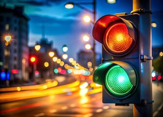 bright traffic light at night.