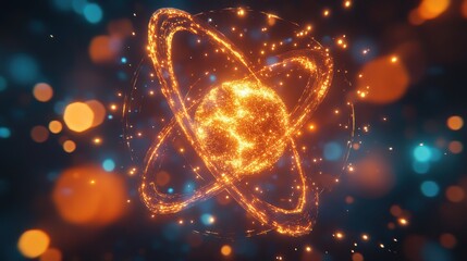 Poster - Glowing Atomic Model with Electron Paths