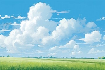 Cloud sky backgrounds grassland, digital paint illustration.